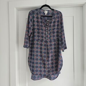 Fig and Flower Blue and Red Patterned Tunic